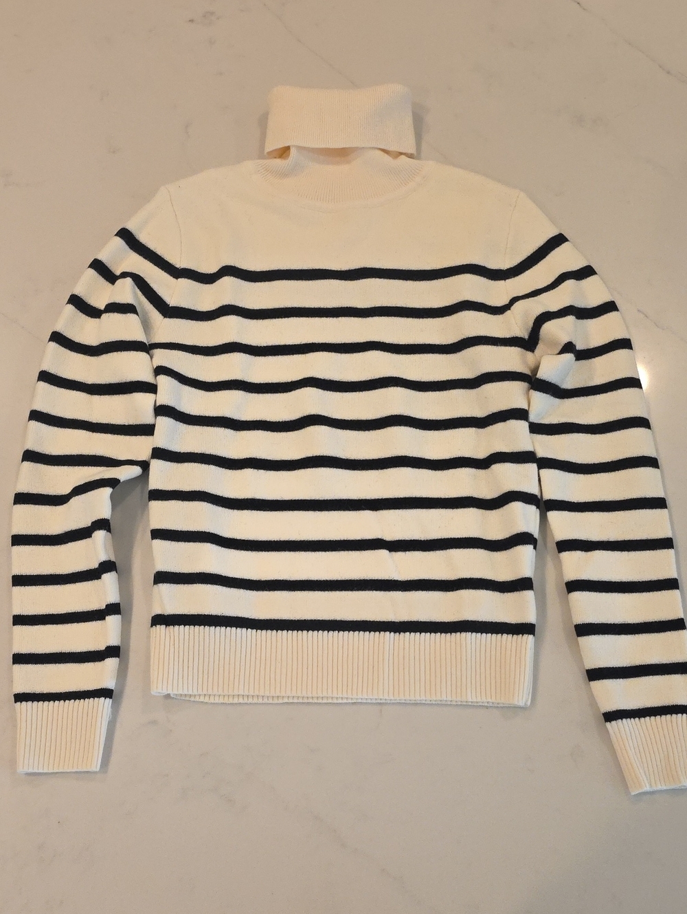 NWOT Turtleneck Stripe Knit Sweater - Cream with Black Stripes